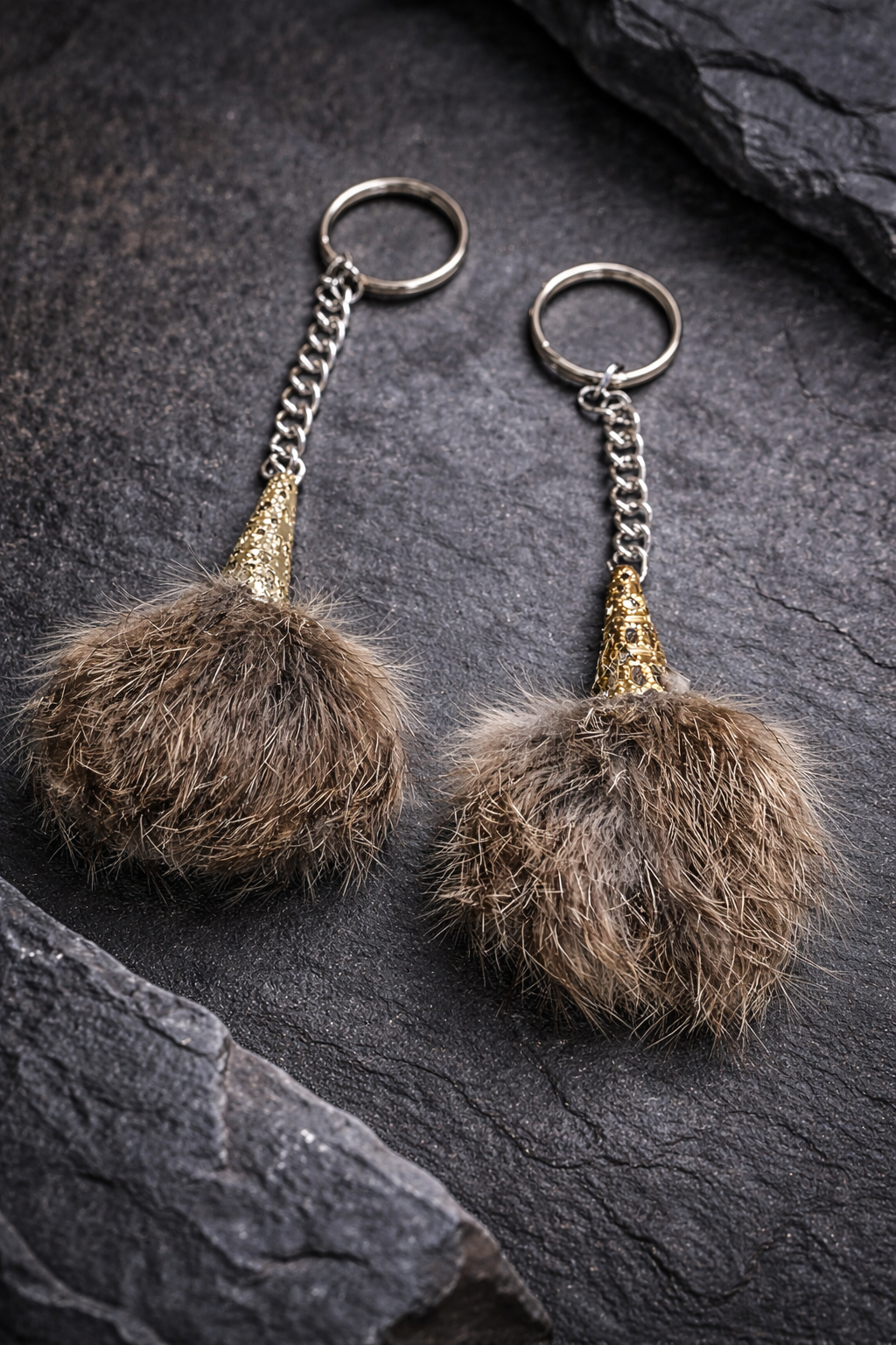 Rabbit Fur Keychain Pair