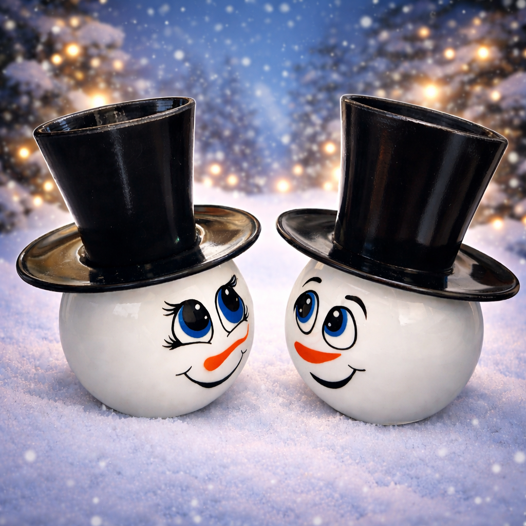 Snowman Head Candle Pair
