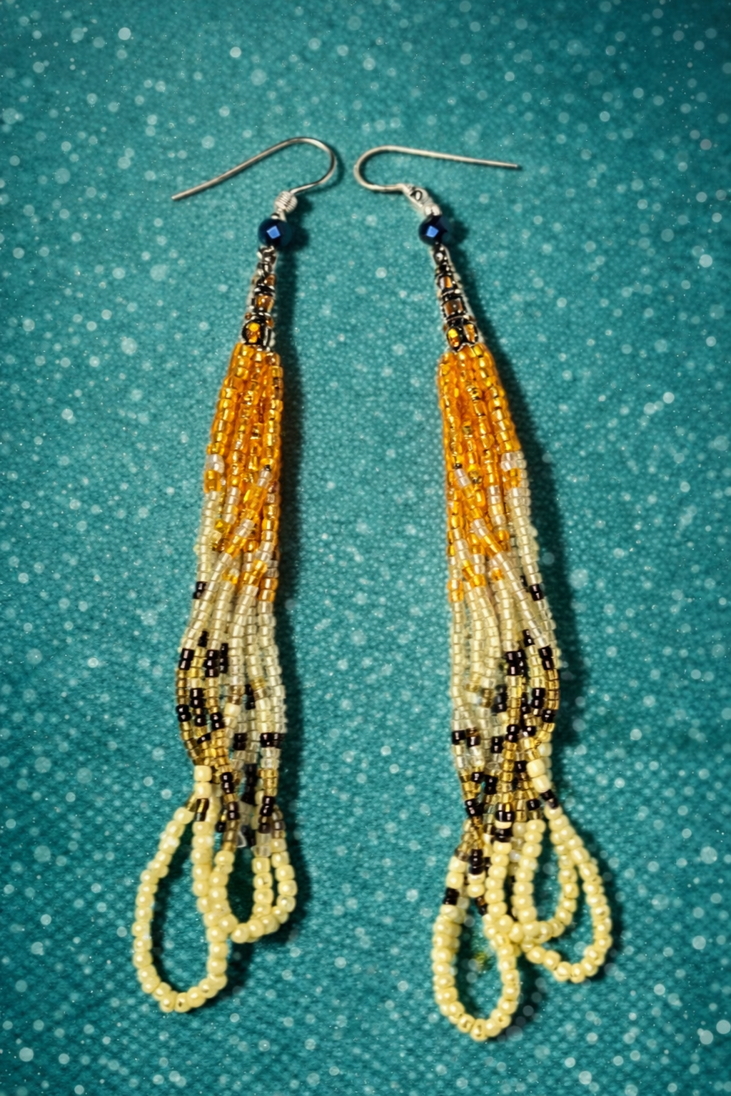 Teal & Gold Long Dangle Earrings